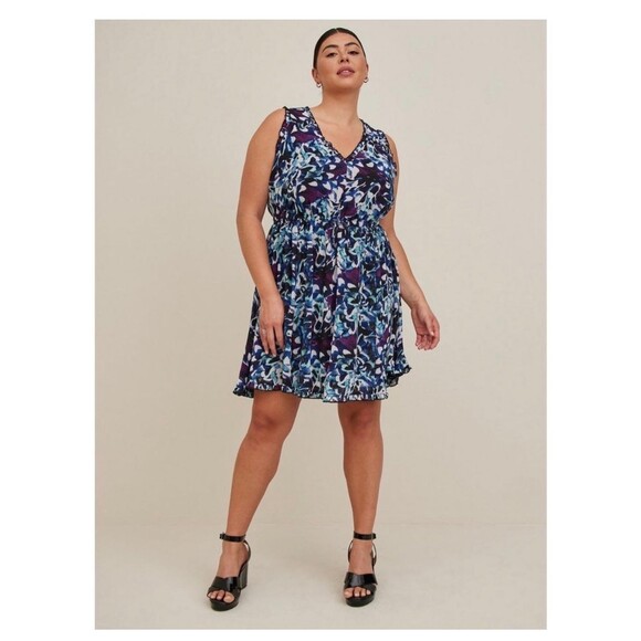 Torrid Mini Ruffle Trim Dress Chiffon Floral Multi-Color Plus Size 1X NWT - Picture 1 of 12
